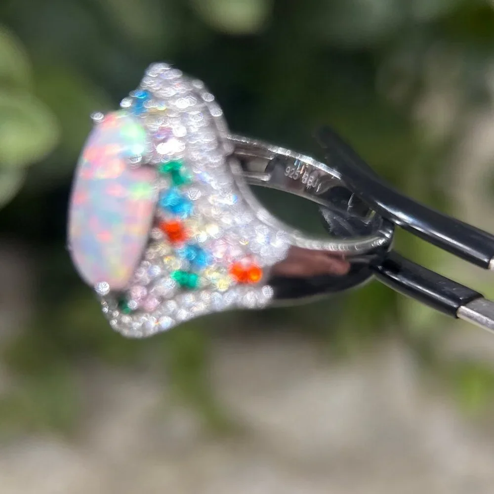 Stunning 925 Silver Opal/Multicolor Stones‎ Ring